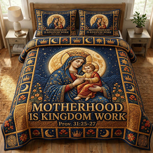 Motherhood Is Kingdom Work 3-Piece Quilted Bedding Set
