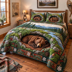 Mountain Bear Den quilted 3-piece bedding set on a made bed with two matching pillow shams