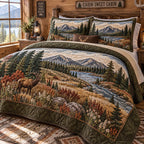 Mountain Creek Lodge quilted 3-piece bedding set on a made bed with two matching pillow shams