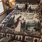 Mountain Shepherd quilted 3-piece bedding set on a made bed with two matching pillow shams