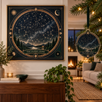Personalized Constellation Custom Shape Ornament showing sample family name integrated into flat printed optical 3D constellation artwork
