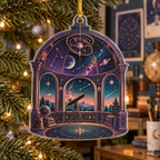 Constellation Hobby Studio Custom Shape Ornament with flat printed optical 3D celestial gallery arches in ultraviolet deep teal copper coral and pearl