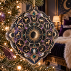 Zodiac Bedroom Statement Custom Shape Ornament with flat printed optical 3D celestial gallery arches in black sapphire royal purple rose gold emerald and moonstone ivory