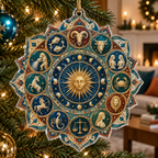 Zodiac Living Room Focal Point Custom Shape Ornament with flat printed optical 3D celestial gallery arches in peacock teal lapis terracotta antique gold and cream