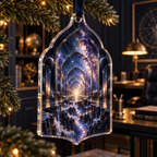 Milky Way Arch Home Office Ornament with flat printed optical 3D Milky Way mirrored arches and cosmic canyon in obsidian navy indigo amethyst silver and warm gold