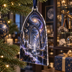 Milky Way Arch Collector Birthday Ornament with flat printed optical 3D Milky Way mirrored arches and cosmic canyon in obsidian navy indigo amethyst silver and warm gold