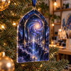 Milky Way Arch Hobby Studio Ornament with flat printed optical 3D Milky Way mirrored arches and cosmic canyon in midnight navy indigo amethyst silver and gold