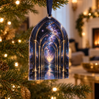 Milky Way Arch Host Thank You Ornament with flat printed optical 3D Milky Way mirrored arches and cosmic canyon in midnight navy indigo amethyst silver and gold
