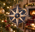Star Compass Living Room Ornament with flat printed optical 3D ivory compass rose, copper rays and midnight-blue celestial rings