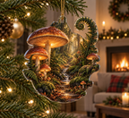 Woodland Mushroom Grotto Ornament with flat printed optical 3D mushroom grotto, emerald ferns and receding forest trail