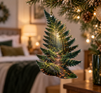 Fern Forest Floor Bedroom Ornament with flat printed optical 3D deep emerald ferns, copper leaves and mossy forest trail