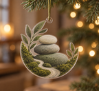 Moss and Stones Quiet Corner Ornament with flat printed optical 3D sage moss, pale pebbles and gentle flagstone path
