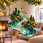 Forest Stream Living Room Ornament with flat printed optical 3D azure forest stream, emerald banks and riverbed
