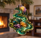 Forest Stream Collector Ornament with flat printed optical 3D emerald creek, polished stones and gold lichen