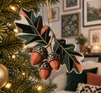 Acorns & Oak Leaves Gallery Wall Ornament with flat printed optical 3D charcoal oak leaves, terracotta acorns and jade shadows