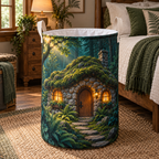 Willow Pond Gallery Ornament with flat printed optical 3D olive willow fronds, aqua pond and ivory lily discs