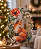 Fox Wildflower Living Room Ornament with flat printed optical 3D russet fox, poppies, meadow grasses and leafy arch