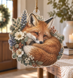 Fox Wildflower Host Thank You Ornament with flat printed optical 3D fox, meadow flowers and thoughtful host-gift styling