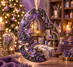 One christmas ornament with a continuous lavender artisan atelier, white blooms, brass coordinate rings, sapphire grids and a deep city vista.