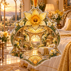 One christmas ornament with a continuous Daffodil Sunvault Canopy Manor, golden daffodils, cream jonquils, brass balconies, sunburst mosaics and an amber glass canopy.