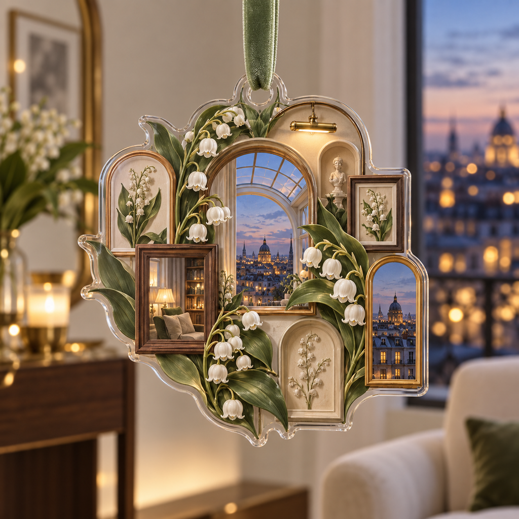 One christmas ornament with an original Moonbell Skylight Gallery, dimensional moonbells, layered frames and luminous apartment-gallery depth.