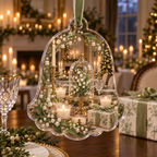 One christmas ornament with an original Moonbell Gratitude Supper, dimensional moonbells, glass keepsakes and candlelit hospitality depth.