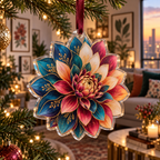 One christmas ornament with an original Dahlia Prism Gallery, dimensional dahlias, prismatic frames and apartment-gallery depth.