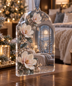 One christmas ornament with an original Magnolia Moonstone Bedroom, dimensional magnolias, moonstone arches and bedroom depth.