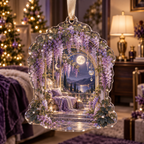 One christmas ornament with an original Wisteria Moonlit Canopy, cascading violet blooms, prism arches and romantic bedroom depth.