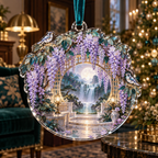 One christmas ornament with an original Wisteria Opal Moon Salon, waterfall blooms, circular moon gate and jewel-toned living-room depth.