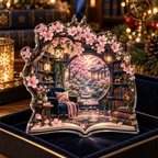 One christmas ornament with an original Sakura Lantern Library Alcove, layered shelves, blossom path and reading depth.