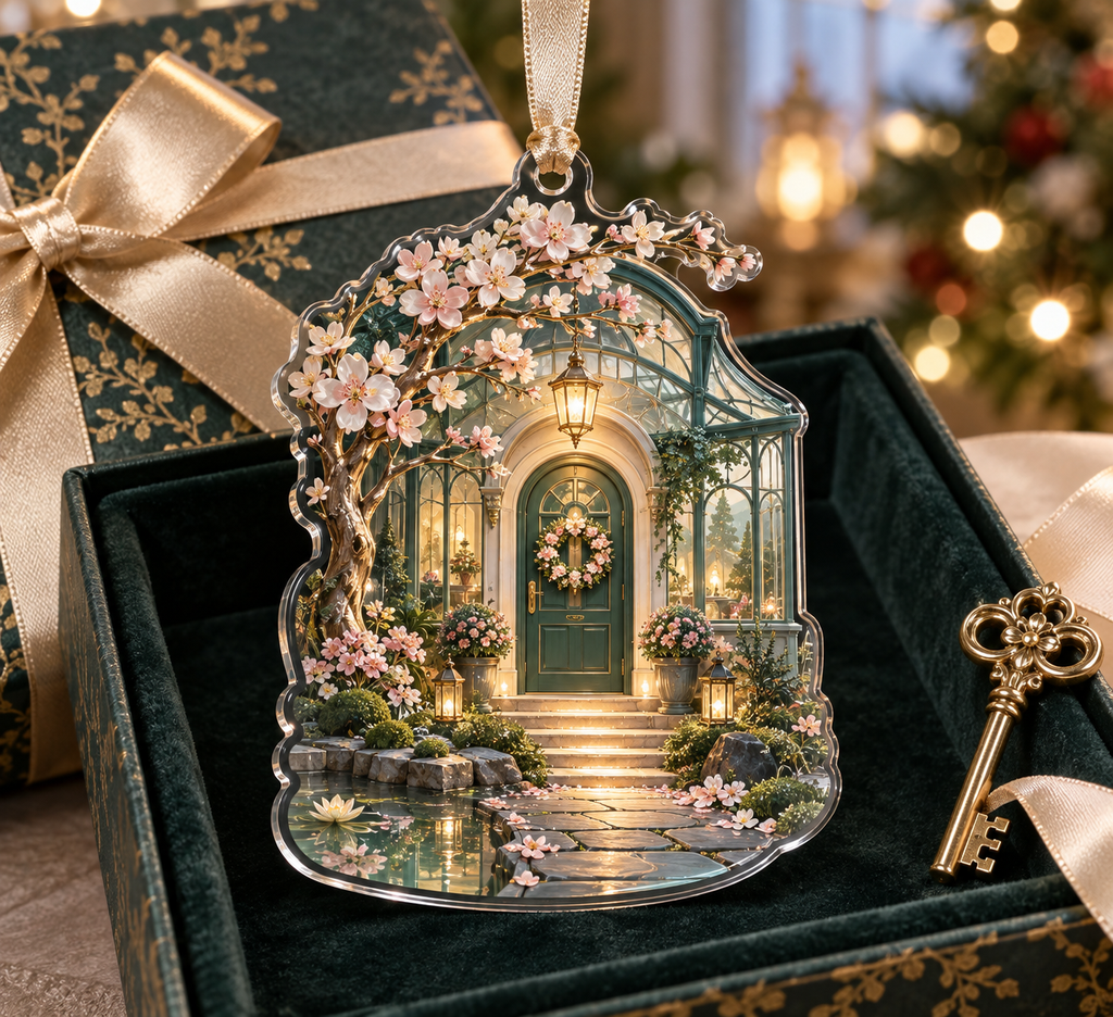 One christmas ornament with an original Sakura Keyhouse Welcome Atrium, arched doors, glass gardens and new-home depth.