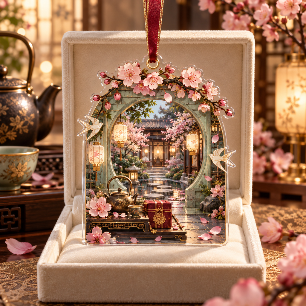 One christmas ornament with an original Sakura Welcome Lantern Courtyard, hospitality gifts, opal lanterns and deep garden paths.