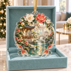 One christmas ornament with an original Camellia Jade Cascade Salon, monumental flowers, jade fan screens and luminous garden depth.