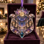 One christmas ornament with an original Cosmos Prismglass Grand Salon, layered flowers and luminous architectural depth.