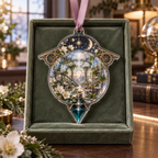 One christmas ornament with an original Cosmos Lenslight Workroom, layered flowers and luminous botanical-studio depth.