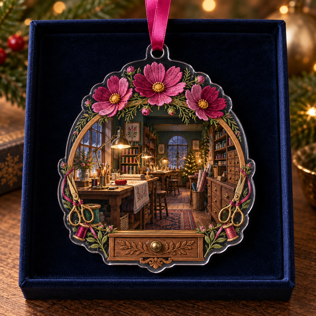 One christmas ornament with an original Cosmos Threadlight Maker Atelier, specimen flowers and luminous collector-gallery depth.
