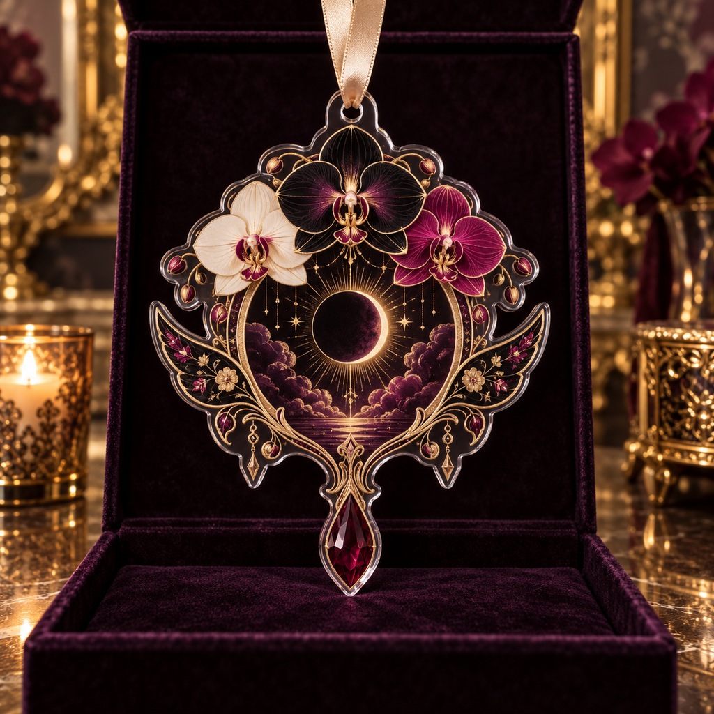 One christmas ornament with an original Orchid Gilded Eclipse Boudoir and monumental jewel depth.