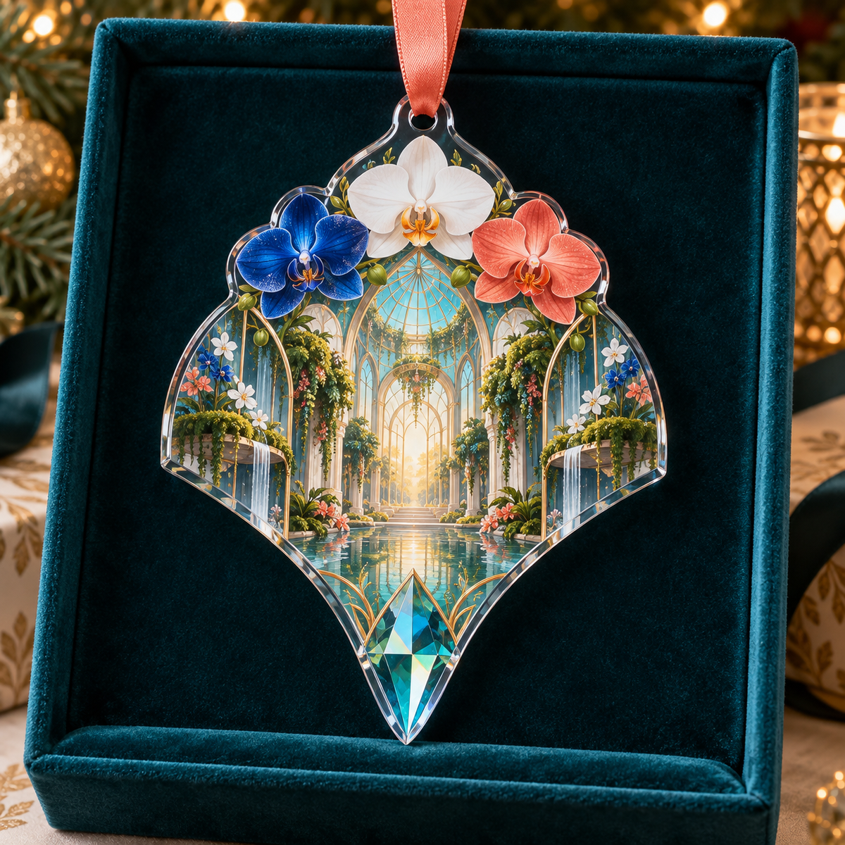 One christmas ornament with an original Orchid Auroraglass Atrium Salon and monumental jewel depth.