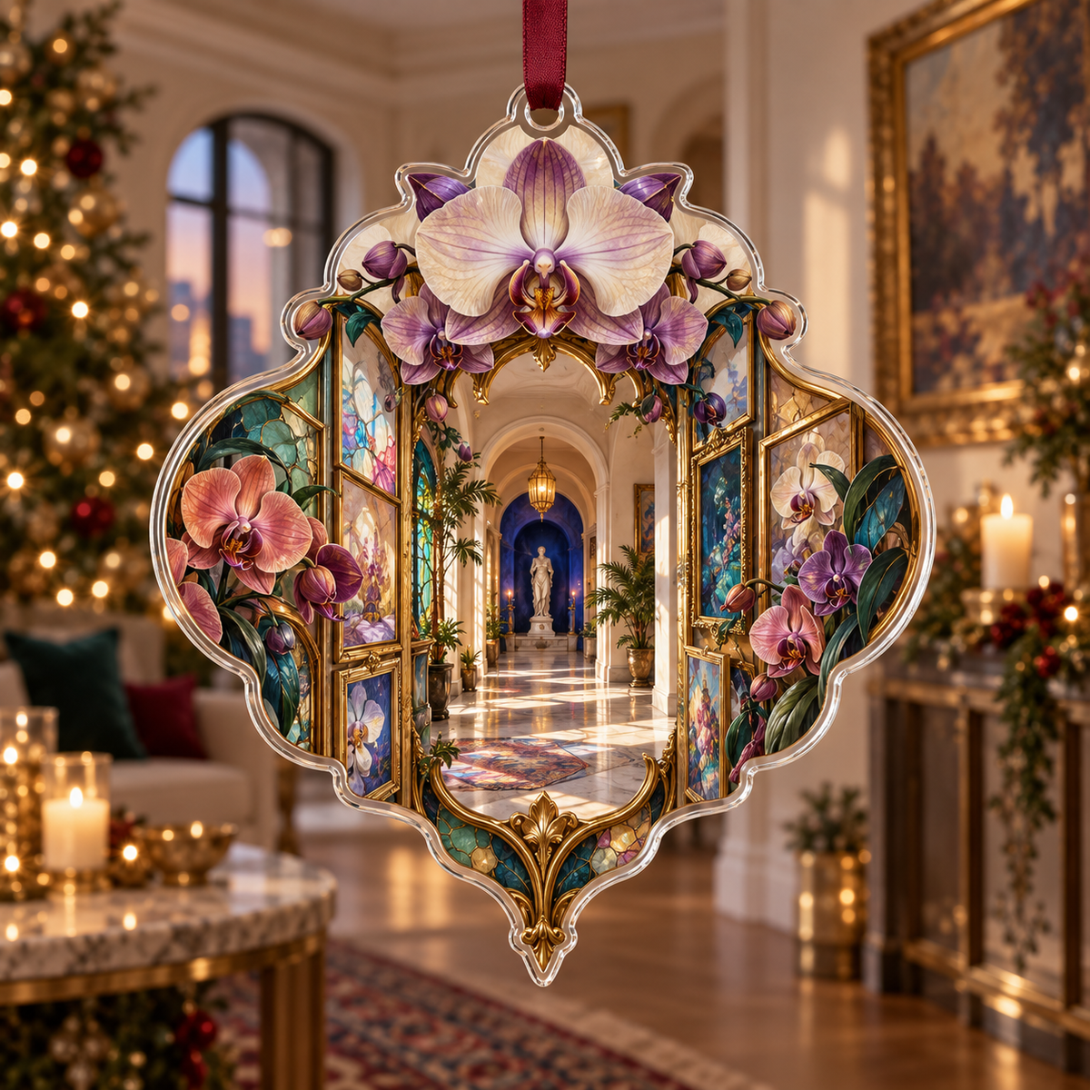 One christmas ornament with an original Orchid Prism Salon Gallery and luminous optical depth.