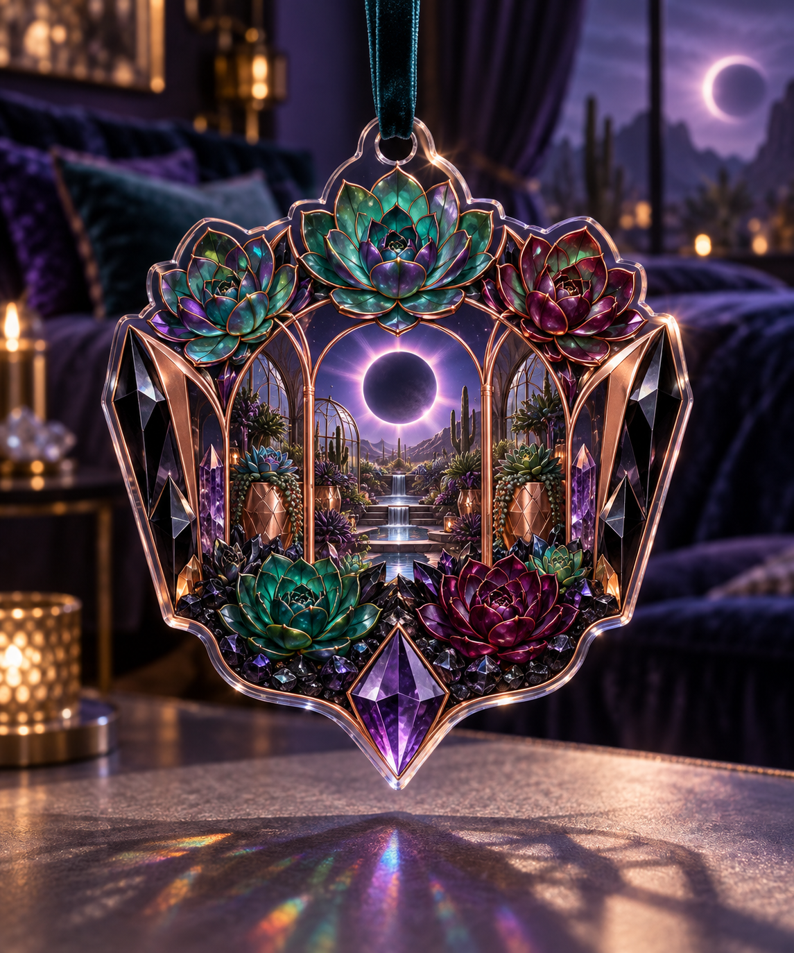 One christmas ornament with an original Succulent Prism Eclipse Boudoir and deep jewel illusion.