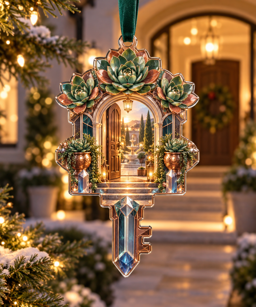 One christmas ornament with an original Succulent Newroot Crystal Courtyard and deep biophilic illusion.