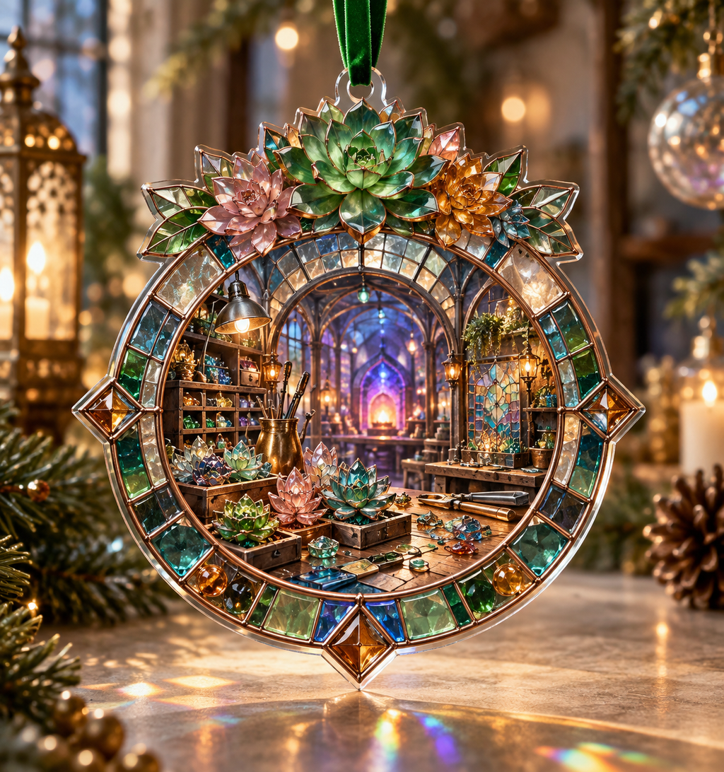 One christmas ornament with an original Succulent Glassmaker Mosaic Atelier and maximum optical depth.