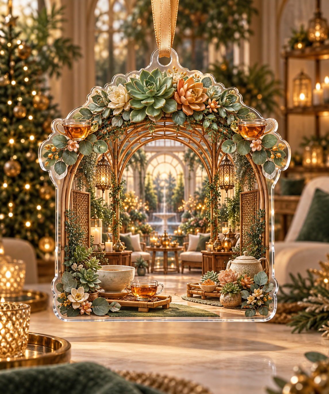 One christmas ornament with an original Succulent Amber Hospitality Tea Atrium and maximum optical depth.
