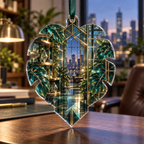 One christmas ornament with an original Monstera Meridian Glasswork Studio and maximum optical depth.