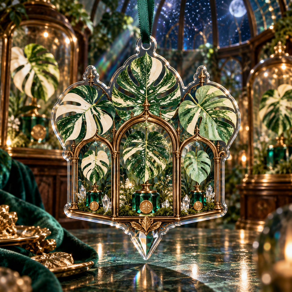 One christmas ornament with an original Monstera Crownvault Specimen Gallery and deep rare-plant collector illusion.