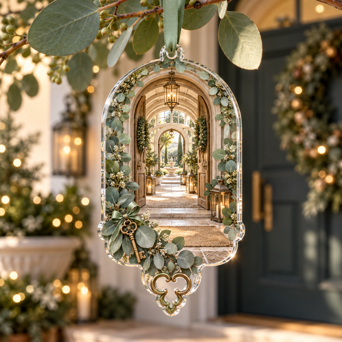 One christmas ornament with an original Eucalyptus Hearthkey Welcome Conservatory and deep housewarming illusion.