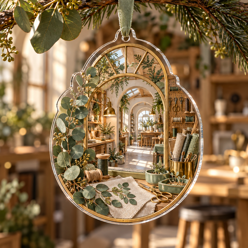 One christmas ornament with an original Eucalyptus Makerloom Lightwell and deep hobby-studio illusion.