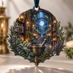 One christmas ornament with an original Herb Garden Moonwell Apothecary Nook and maximum-depth printed illusion.