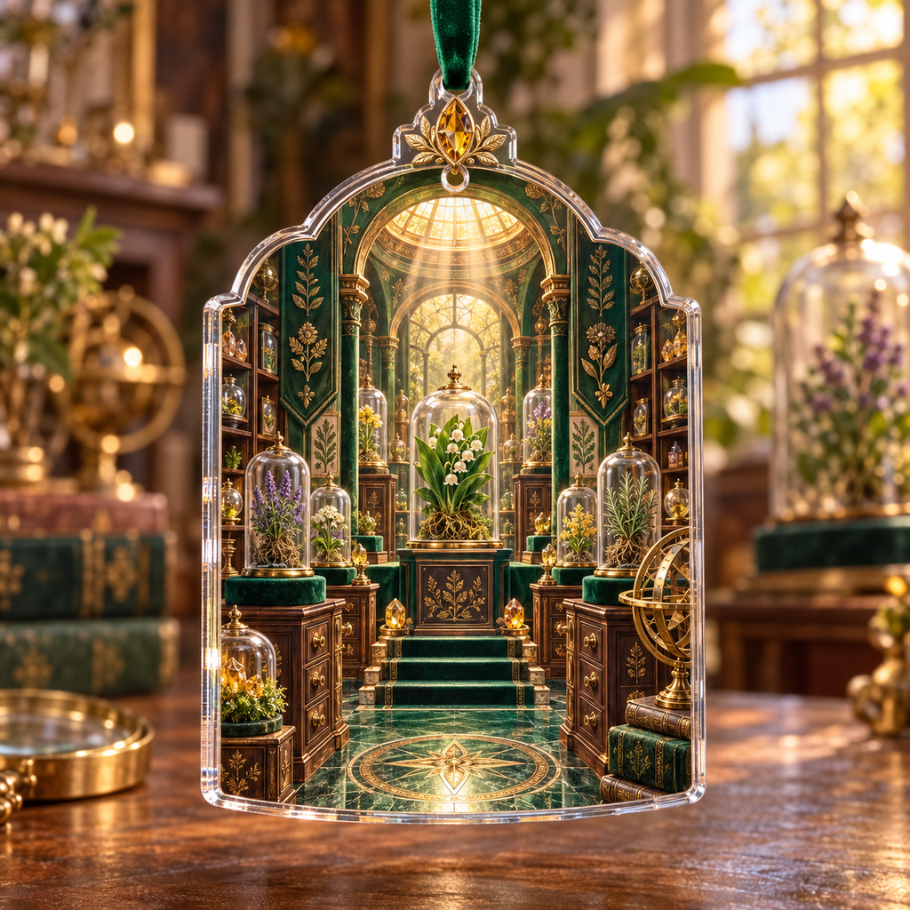 One christmas ornament with an original Herb Garden Aureate Herbarium Vault and maximum-depth printed illusion.